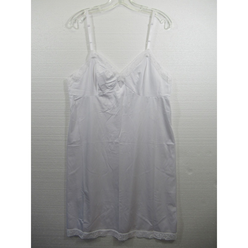 Vintage Satin Full Dress Slip Plus Size 40 White Nylon